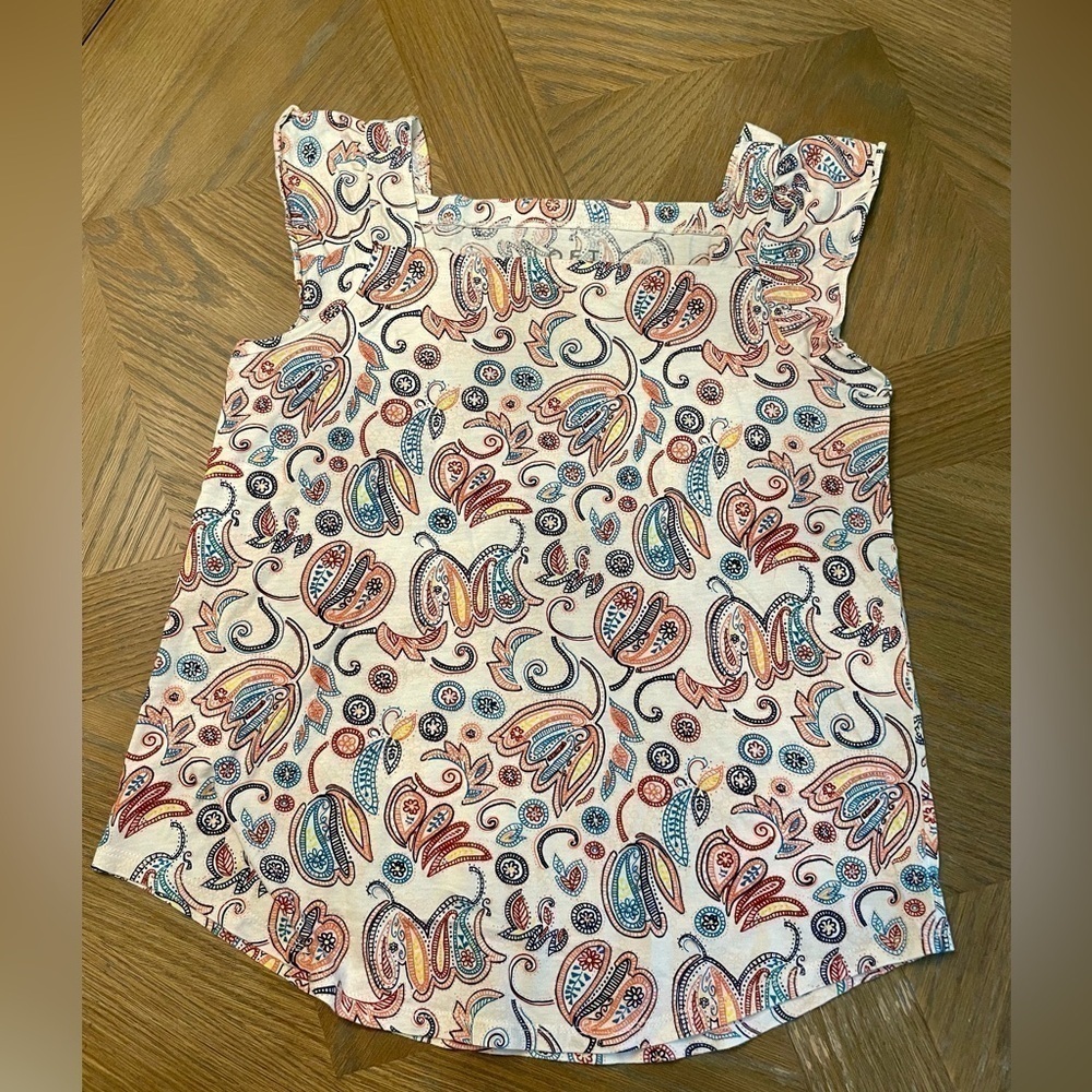 LOFT Paisley Floral Sleeveless Flutter Sleeve Square Neckline Top